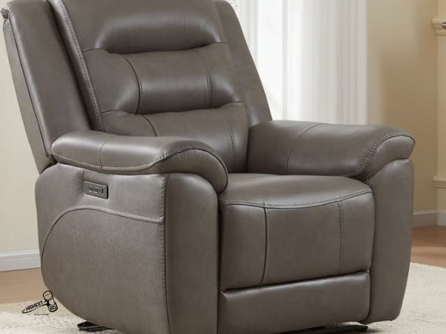 Lot 91-10379 - New Gray Electric Powered MSRP $ 699,.99 Mason Leather Power Recliner with Power Headrest - Top Grai...