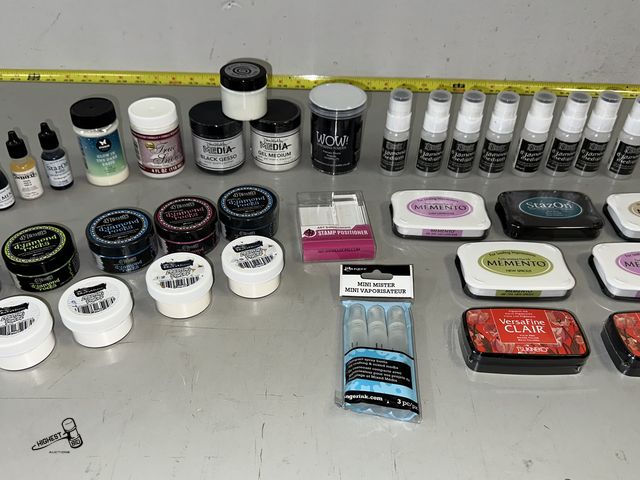 Lot 91-8390 - New LOT FULL OF CRAFTING &amp; SCRAPBOOK SUPPLIES INKS - PASTE - EMBOSSING POWDER - MEDIA GEL &amp; ...