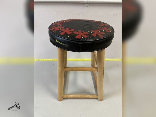 Lot 91-6425 - 18" X 13" WOODEN STOOL - CUSHIONED TOP