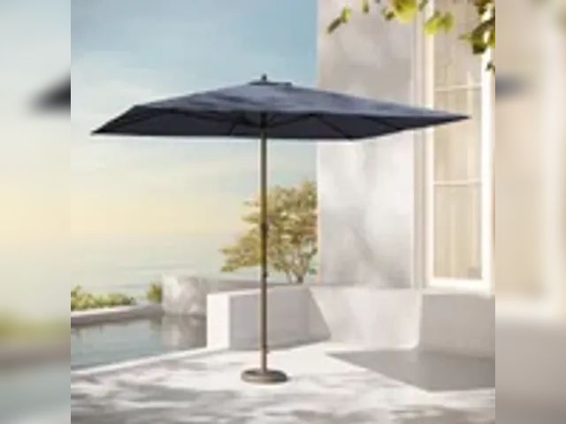 Lot 91-7143 - SEASONS SENTRY 8' X 11' HEIGHT ADJUSTABLE MARKET UMBRELLA - 8' X 11' ALL WEATHER OUTDURA RECTANGLE C...