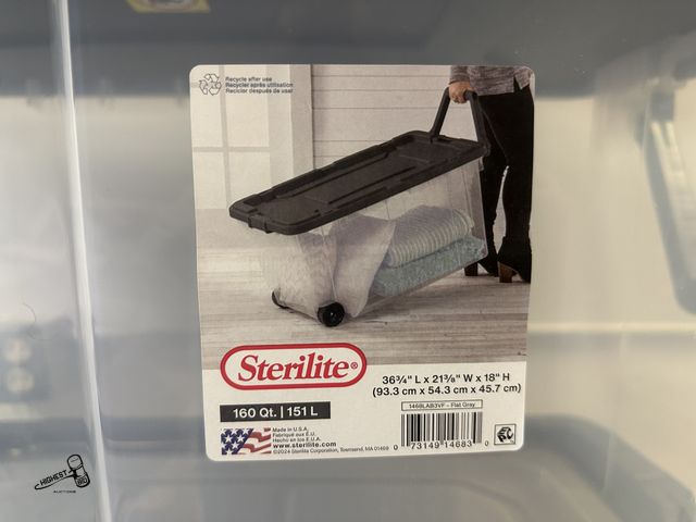 Lot 91-9386 - New (2 pack) Sterilite 160 Quart Extra-Large Wheeled Storage Bin, Clear Storage Container with Latch...