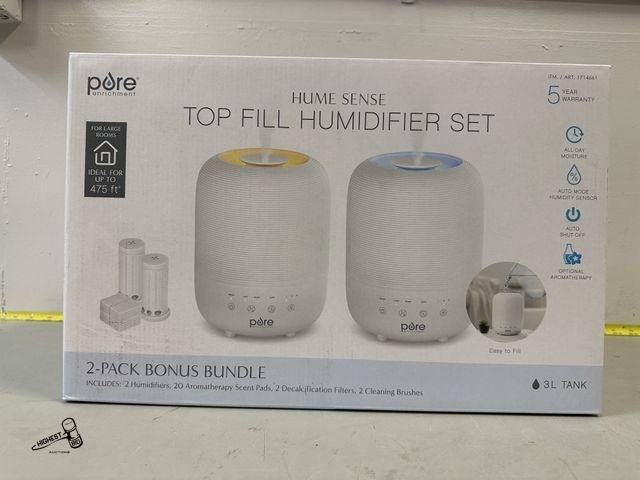 Lot 91-8312 - HUME SENSE TOP FILL HUMIDIFIER SET PURE ENRICHMENT - FOR LARGE ROOMS UP 475 SQUARE FEET - 2 PACK IN ...