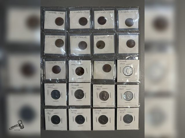 Lot 91-6550 - 20 ASSORTED CANADIAN COINS - 1968, 1968, 1969, 1971, 1974, 1975, 1976, 1981, 1982, 1983, 1984 PENNIE...