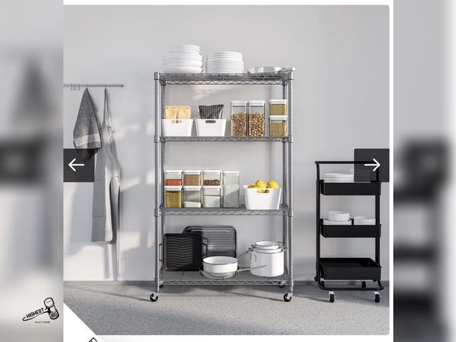 Lot 91-9326 - Seville Classics 36-in W x 14-in D x 76-in H 5 -Tier Heavy Duty Silver Metal Wire Utility Shelving U...