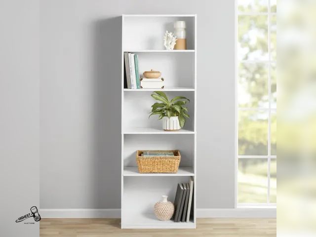 Lot 91-9755 - Mainstays 5-Shelf Bookcase with Adjustable Shelves, White
