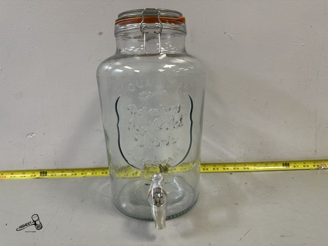 Lot 91-10183 - QUALITY GLASSWARE 13 1/2' TALL REFRESHING JOE COLD DRINK EST.1841 PITCHER