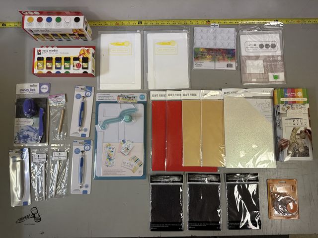 Lot 91-8360 - New TABLE FULL OF CRAFT SUPPLIES &amp; TOOLS - 5 CRAFT PAPER - 2 WATER MEDIA MAT - MINI MEDIA MAT - ...