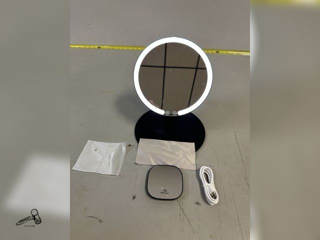 Lot 91-6939 - GLO TECH FOLDABLE TRAVEL LED MIRROR - BLACK - TOUCH DIMMING - 3 LIGHT SETTINGS - MAGNETIC 10X MAGNIF...