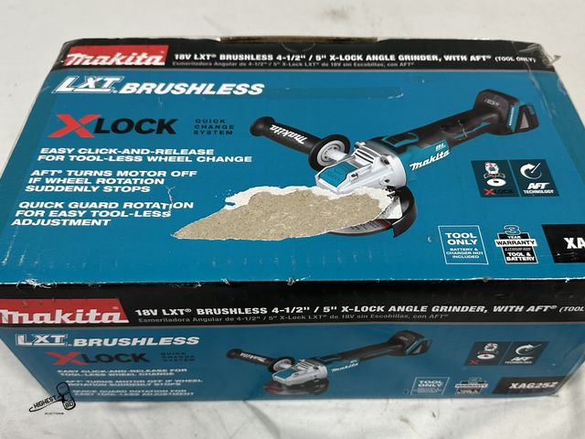 Lot 91-7607 - New MAKITA XAG25Z Battery Powered LXT BRUSHLESS 4 1/2" / 5" X-LOCK QUICK CHANGE SYSTEM ANGLE GRINDER...