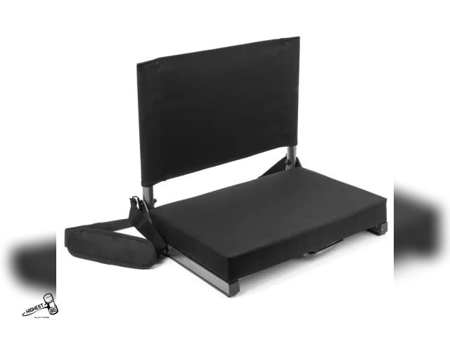 Lot 91-6495 - CASCADE MOUNTAIN TECH ULTRA PADDED STADIUM SEAT FOR BLEACHERS - BLACK - FOLDING STADIUM SEAT CONSTRU...