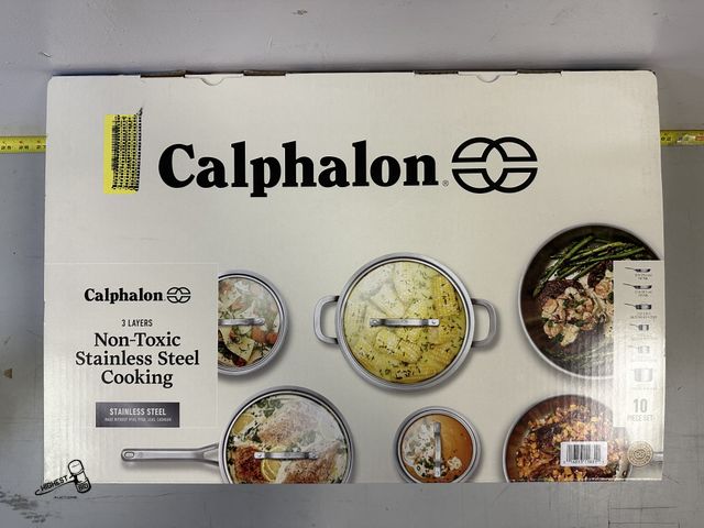 Lot 91-9543 - MSRP $ 199.97 CALPHALON 3 LAYERS NON-TOXIC STAINLESS STEEL COOKING COOKWARE SET 10 PIECE