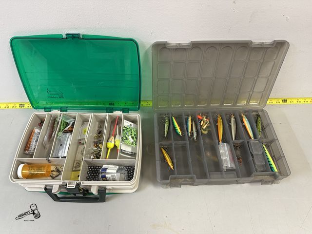 Lot 91-6924 - 2 FISHING TACKLE BOXES WITH SEVERAL ASSORTED FISHING BAITS