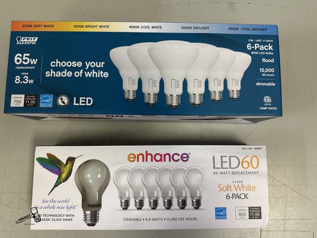 Lot 91-6332 - FEIT ELECTRIC 6 PACK BR30 LED BULBS AND FEIT ELECTRIC 5 PACK ENHANCE LED BULBS - 65 WATT AND 60 WATT...