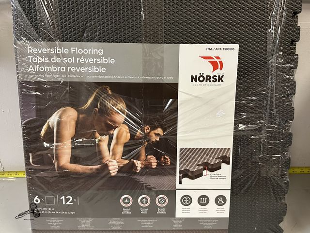 Lot 91-8645 - 6 NORSK REVERSIBLE FLOORING INTERLOCKING FLOOR TILES .79" THICK - 2' X 2' SQUARES 24 SQUARE FEET TOT...