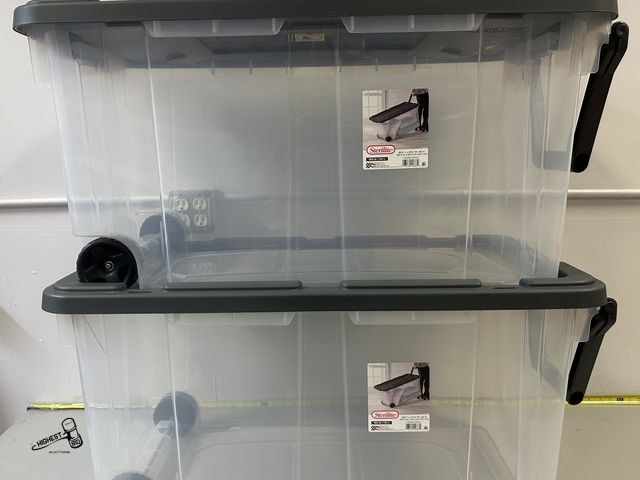 Lot 91-9385 - (2 pack) Sterilite 160 Quart Extra-Large Wheeled Storage Bin, Clear Storage Container with Latch Lid...