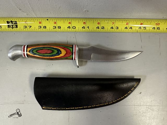 Lot 91-6196 - 9" KNIFE WITH LEATHER COVER