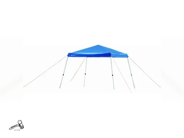 Lot 91-9754 - New Ozark Trail 10' x 10' Instant Slant Leg Pop-up Outdoor Canopy, Blue WITH BLUE CASE