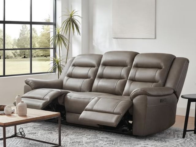 Lot 91-10378 - New Gray Electric Powered Reclining Sofa MSRP $ 1,599,99 Mason Leather Power Reclining Sofa with Pow...