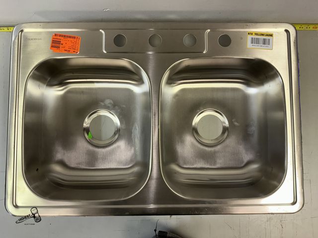 Lot 91-8527 - GLACIER BAY DOUBLE 33 in. Drop-In 50/50 Double Bowl 20 Gauge Stainless Steel Kitchen Sink 22" X 33" ...