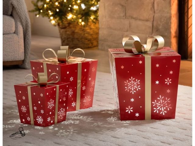 Lot 91-10542 - New MSRP $ 69.97 Nesting Metal Gift Boxes with LED Lights, Set of 3