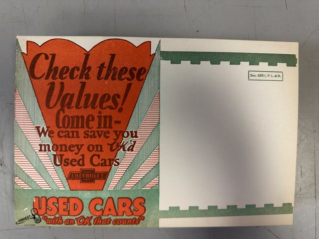 Lot 91-6436 - VINTAGE CHEVROLET ADVERTISEMENT OR BROCHURE - APPROX. 100 - "CHECK THESE VALUES! COME IN WE CAN SAVE...