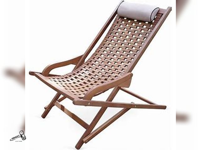 Lot 91-8939 - New Folding Eucalyptus Swing Outdoor Lounge Chair with Head Pillow