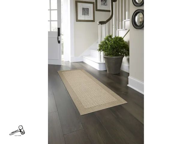 Lot 91-9408 - Mainstays Farmhouse Faux Sisal Beige Border Indoor Hallway Runner Rug  - 30" X 120" LIKE NEW
