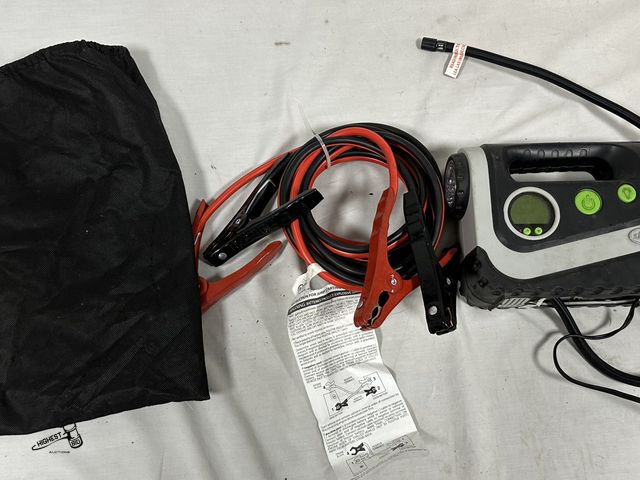 Lot 91-7586 - JUMPER CABLES &amp; SLIME 12 VOLT CAR AIR COMPRESSOR WITH LED LIGHT WITH CARRYING CASE