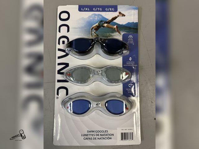 Lot 91-6244 - OCEANIC L/XL 3 PACK SWIM GOGGLES - ANTI FOG - UV PROTECTION - ONE SIZE FITS MOST