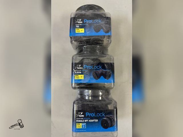 Lot 91-8166 - SHARK BITE PRO LOCK - 1" ELBOW CONTAINER QTY 3 OF EACH - 3/4" X 1" FEMALE NPT ADAPTER CONTAINER QTY ...