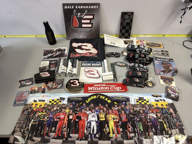 Lot 91-8092 - NASCAR COLLECTION - MOSTLY DALE EARNHARDT - STICKERS - PLAYING CARDS - WALL PAPER BORDER - FLAG - MU...