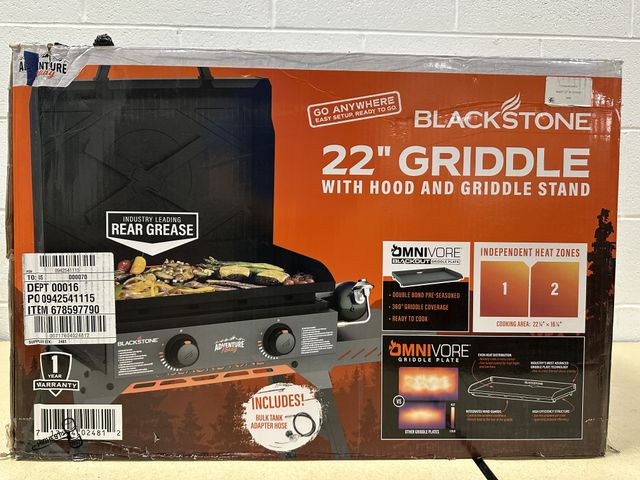 Lot 91-10216 - New MSRP $187.00 Blackstone Adventure Ready Outdoor Griddle, 22 Inch 2-Burner Flat Top Grill with Ho...