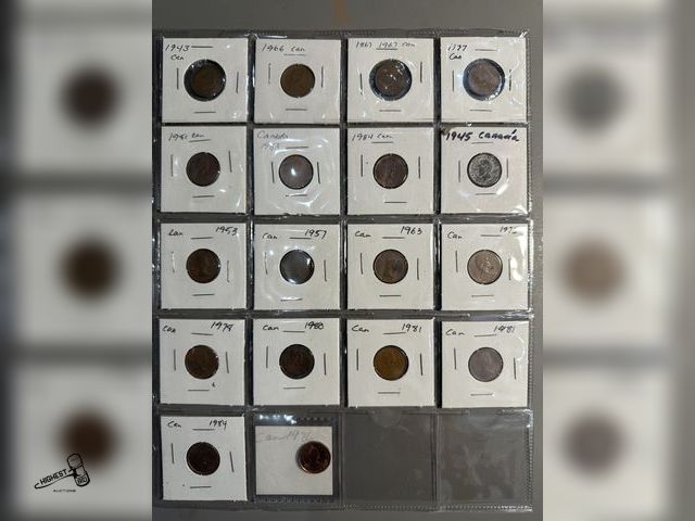 Lot 91-6549 - 18 CANADIAN PENNIES - 1943 - 1966 - 1867 1967 - 1977 - 1981 - 1983 - 1984 - 1945 - 1953 - 1957 - 196...