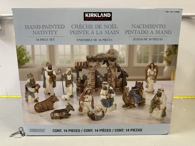 Lot 91-7449 - HAND PAINTED CERAMIC NATIVITY SCENE 14 PIECE SET - LIKE NEW IN BOX