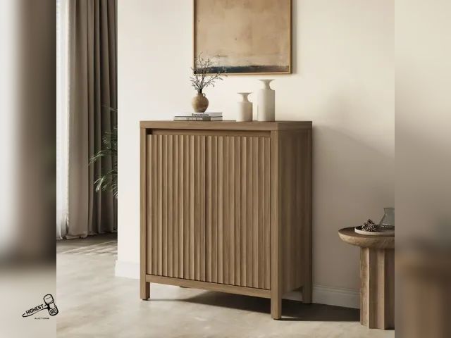 Lot 91-9514 - New MSRP $ 144.99 SICOTAS 29.1"W Mid Century Modern Sideboard Buffet Cabinet with Fluted Doors, Smal...