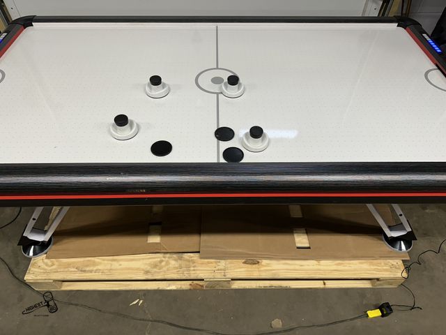 Lot 91-7561 - Medal Sports 89” Steel Leg Air Powered Hockey Table - WORKS - DOES HAVE WEAR AREA ON TOP SHOWN IN PH...