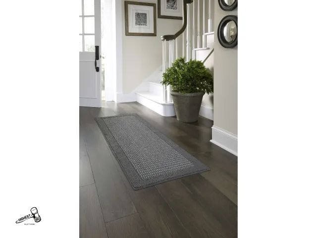 Lot 91-9410 - New Mainstays Farmhouse Faux Sisal Olefin Gray Border Indoor Runner Rug - 21" X 60"