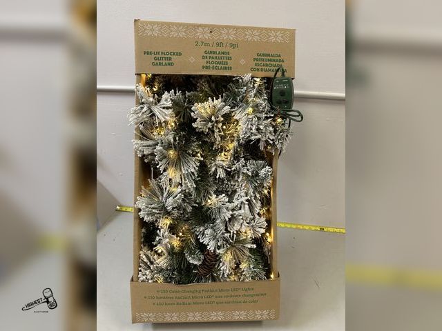 Lot 91-7228 - New 9 FOOT PRE-LIT FLOCKED GLITTER GARLAND - 150 COLOR-CHANGING  RADIANT MICRO LED LIGHTS
