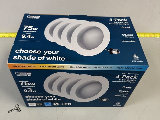 Lot 91-6249 - FEIT ELECTRIC 4 PACK 5-6 INCH LED RECESSED DOWNLIGHTS - 50,000 LIFE HOURS - DIMMABLE - CHOOSE YOUR S...