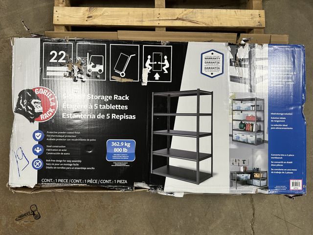 Lot 91-10515 - GORILLA RACK 5 SHELF STORAGE RACK 72" TALL X 48" WIDE X 24" DEEP - 2 SHELVES ARE DAMAGED AS SEEN IN ...