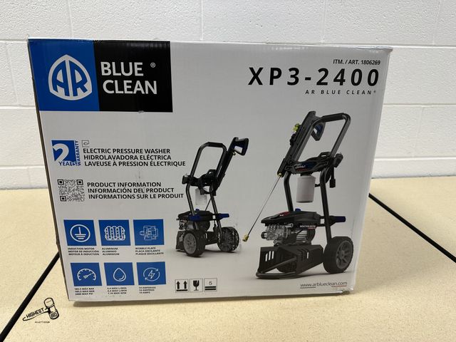Lot 91-7437 - AR BLUE CLEAN XP3-2400 ELECTRIC PRESSURE WASHER - 2400 PSI - 4 DIFFERENT NOZZLES - 25OZ HIGH PRESSUR...