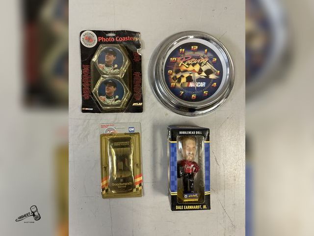 Lot 91-8081 - NASCAR RACING WALL CLOCK &amp; GOODWRENCH RACING LIGHT SWITCH COVER &amp; NAPA DALE EARNHARDT JR BOB...