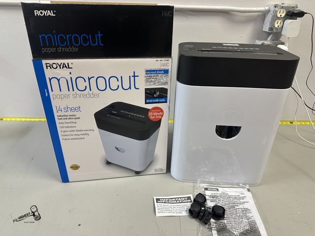 Lot 91-6270 - ROYAL 14 SHEET MICRO CUT PAPER SHREDDER - MICRO CUT - 14 SHEET CAPACITY - 20 MINUTE RUN TIME - 4.5 G...