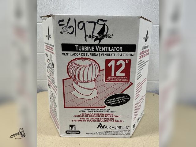 Lot 91-10288 - AIRHAWK TURBINE VENTILATOR 12" INTERNALLY BRACED NEW IN BOX