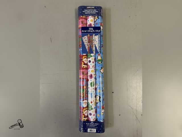 Lot 91-7262 - New KIRKLAND SIGNATURE WRAPPING PAPER 3 ROLLS 270 SQ FEET TOTAL - DOUBLE SIDED - 6 DESIGNS PER PACK ...