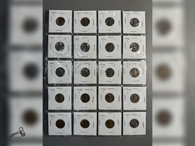 Lot 91-6540 - 20 U.S. WHEAT PENNIES - 1944S - 1944S - 1944S - 1944S - 1945 - 1945S - 1945S - 1946S - 1946S - 1946D...