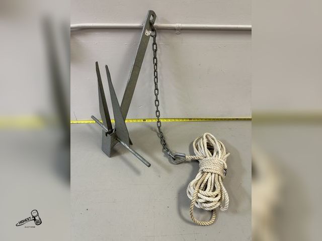 Lot 91-7418 - HEAVY DUTY 2 FOOT FLUKE STYLE ANCHOR WITH 57 FOOT OF MARINE ROPE