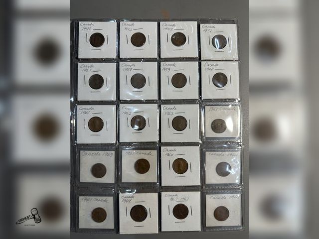 Lot 91-6548 - 20 CANADIAN PENNIES - 1940 - 1942 - 1942 - 1951 - 1957 - 1958 - 1959 - 1960 - 1961 - 1962 - 1962 - 1...