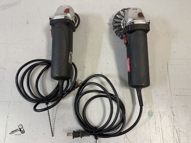 Lot 91-10258 - 2 DRILL MASTER 4 1/2" GRINDERS - ONE SET UP FOR GRINDING OTHER SET UP WITH A WIRE WHEEL