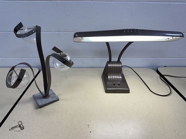 Lot 91-10325 - VINTAGE DESK LAMP AND CANDLE HOLDER